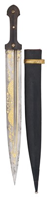 Lot 27 - A LARGE CAUCASIAN KINDJAL IN FINE CONDITION, SIGNED MUHAMMED [BIN?] HUSSAIN, 19TH CENTURY