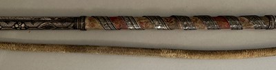 Lot 31 - A CAUCASIAN RIDING CROP WITH NIELLOED SILVER MOUNTS, DATED 1360 AH CORRESPONDING TO 1941 AD