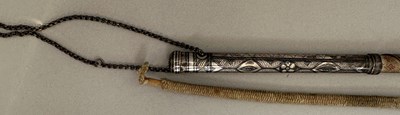 Lot 31 - A CAUCASIAN RIDING CROP WITH NIELLOED SILVER MOUNTS, DATED 1360 AH CORRESPONDING TO 1941 AD
