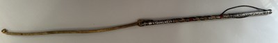 Lot 31 - A CAUCASIAN RIDING CROP WITH NIELLOED SILVER MOUNTS, DATED 1360 AH CORRESPONDING TO 1941 AD