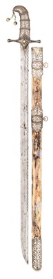 Lot 25 - A CAUCASIAN SWORD WITH NIELLOED SILVER MOUNTS, 19TH CENTURY