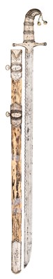 Lot 25 - A CAUCASIAN SWORD WITH NIELLOED SILVER MOUNTS, 19TH CENTURY