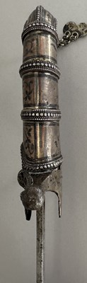 Lot 25 - A CAUCASIAN SWORD WITH NIELLOED SILVER MOUNTS, 19TH CENTURY