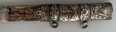 Lot 25 - A CAUCASIAN SWORD WITH NIELLOED SILVER MOUNTS, 19TH CENTURY