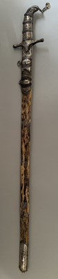 Lot 25 - A CAUCASIAN SWORD WITH NIELLOED SILVER MOUNTS, 19TH CENTURY