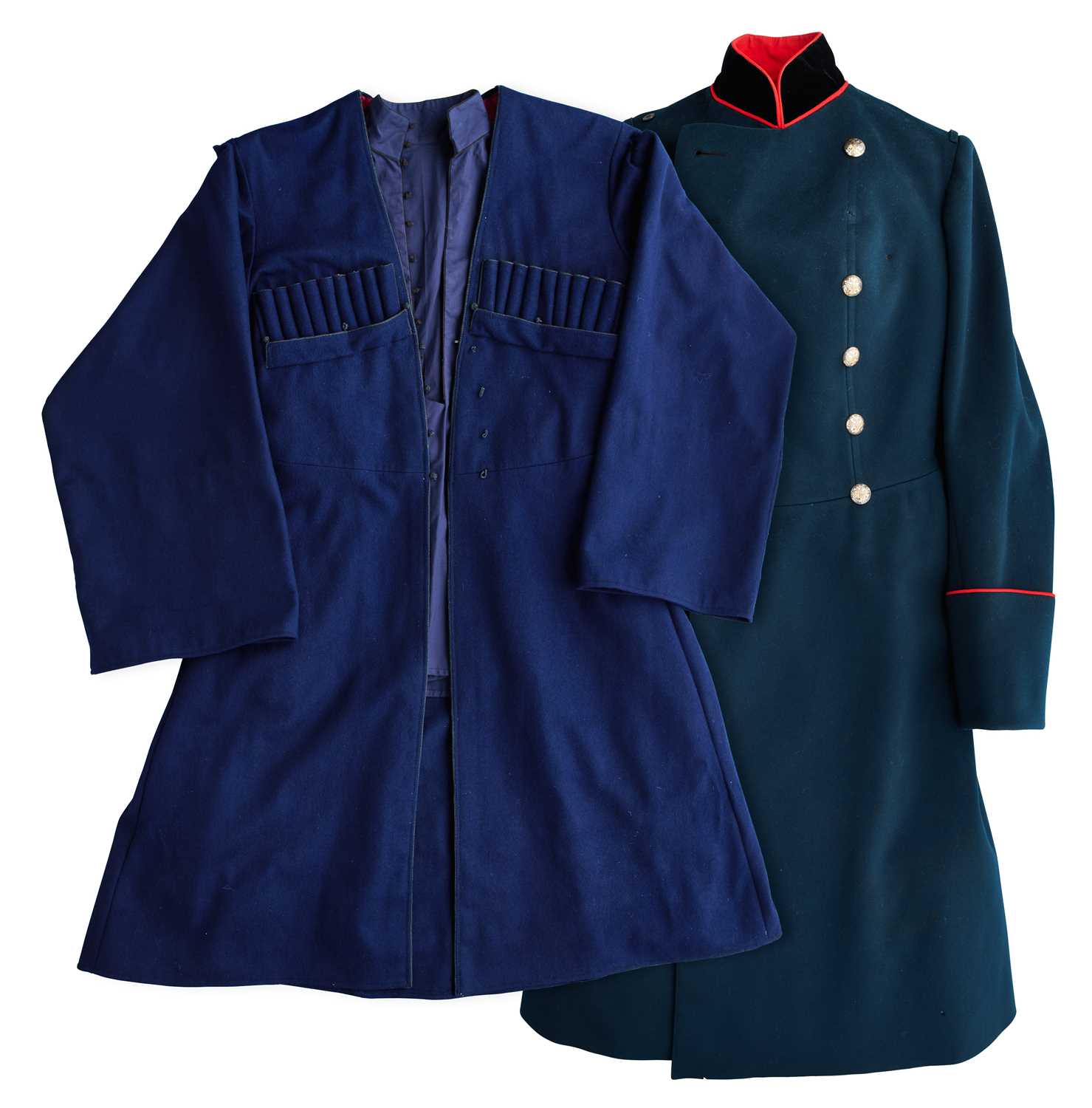 Lot 55 - AN IMPERIAL RUSSIAN GREATCOAT, AND A COSSACK COAT AND SHIRT, LATE 19TH/EARLY 20TH CENTURY