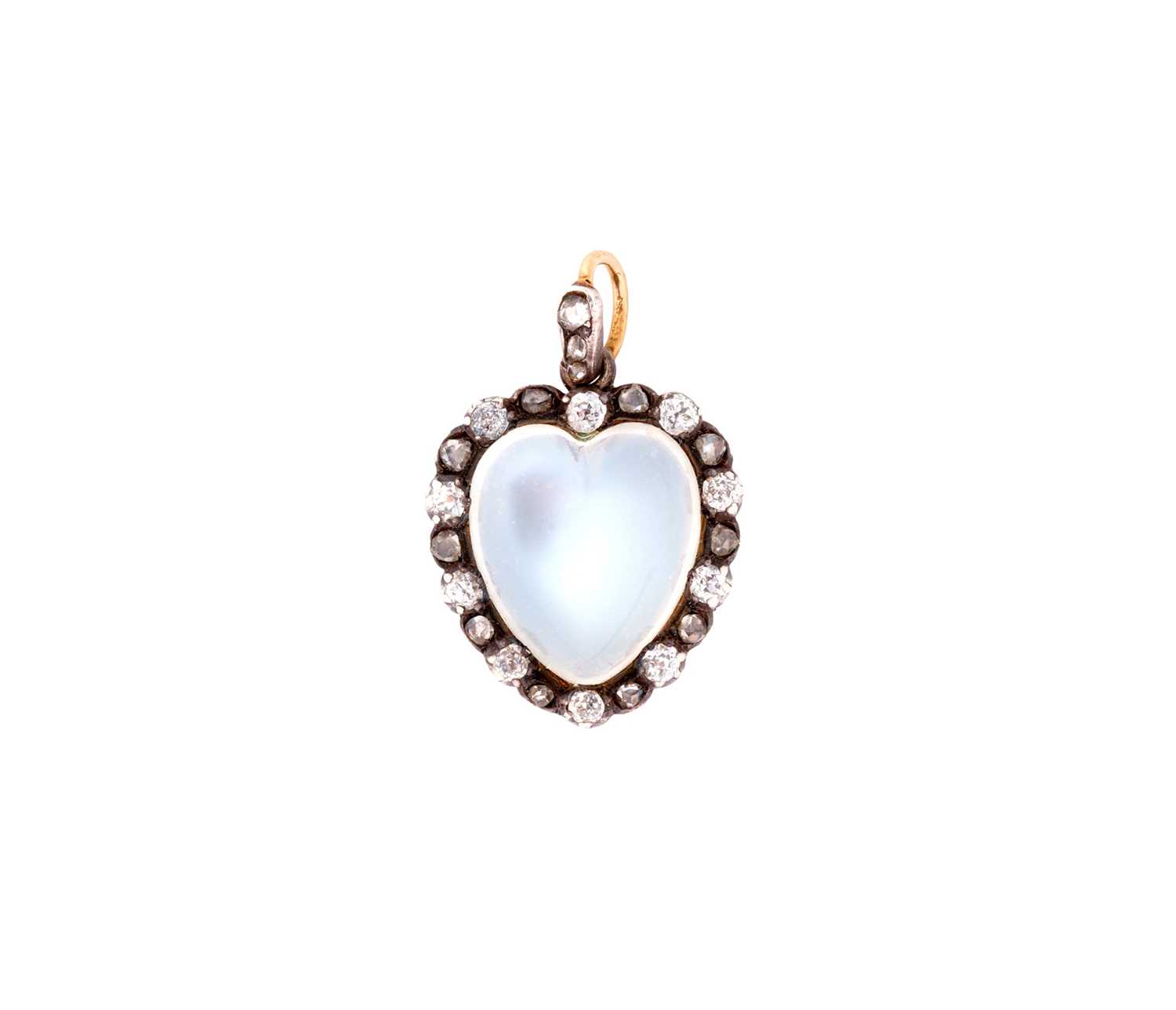 Lot 325 - VICTORIAN MOONSTONE AND DIAMOND PENDENT HEART, 1890s