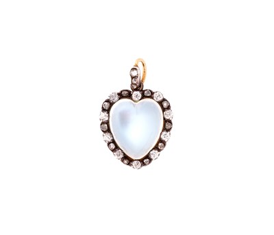 Lot 325 - VICTORIAN MOONSTONE AND DIAMOND PENDENT HEART, 1890s