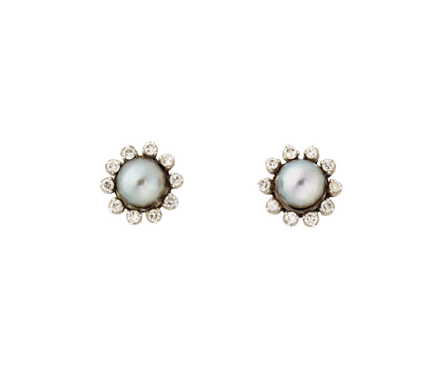 Lot 353 - PAIR OF CULTURED PEARL AND DIAMOND EAR STUDS