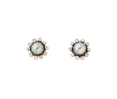 Lot 353 - PAIR OF CULTURED PEARL AND DIAMOND EAR STUDS