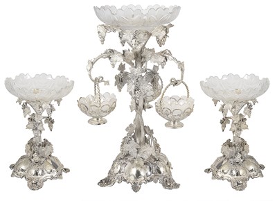 Lot 324 - A VICTORIAN SILVER THREE-PIECE TABLE GARNITURE