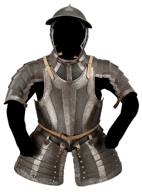 Lot 288 - A COMPOSITE GERMAN 'BLACK AND WHITE' THREE-QUARTER INFANTRY ARMOUR (KNECHTISCHE HARNASCH), LATE 16TH CENTURY