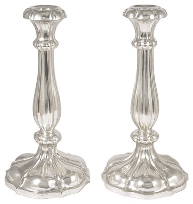 Lot 553 - A PAIR OF AUSTRIAN SILVER CANDLESTICKS