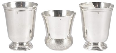 Lot 582 - A PAIR OF FRENCH SILVER BEAKERS AND ANOTHER BEAKER