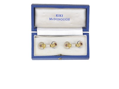 Lot 787 - PAIR OF ROCK CRYSTAL AND RUBY CUFFLINKS