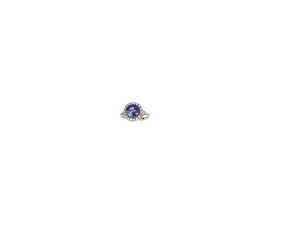 Lot 794 - SYNTHETIC SAPPHIRE AND DIAMOND RING