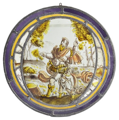 Lot 271 - A STAINED GLASS ROUNDEL