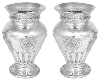Lot 320 - A PAIR OF FRENCH SILVER VASES
