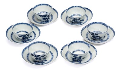 Lot 14 - SIX CHINESE BLUE AND WHITE NANKING CARGO TEABOWLS AND SIX SAUCERS, QIANLONG PERIOD, CIRCA 1750