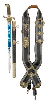 Lot 198 - A FINE GERMAN DRESS HUNTING-SWORD AND COMPANION BALDRICK (GALABANDELIER)