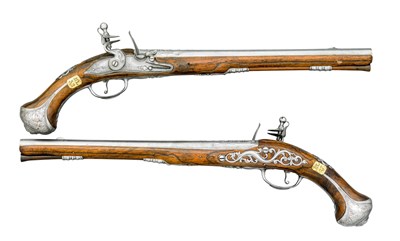 Lot 234 - A PAIR OF DUTCH FLINTLOCK HOLSTER PISTOLS BY I. WILKIN
