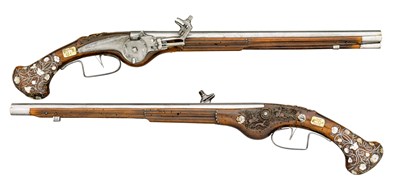 Lot 236 - A PAIR OF SOUTH GERMAN LONG WHEEL-LOCK HOLSTER PISTOLS