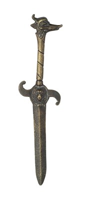 Lot 501 - A BRONZE DAGGER IN FANTASTIC MEDIEVAL STYLE, MID-19TH CENTURY