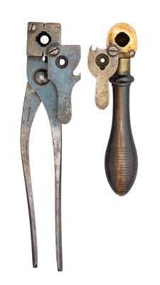 Lot 427 - A PINCER BULLET MOULD AND A BRASS BULLET MOULD FOR .577 CALIBRE JACOB'S RIFLE BULLETS