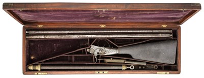 Lot 439 - A RARE .400 CALIBRE CASED BUTT RESERVOIR AIR RIFLE WITH AN ADDITIONAL 54 BORE BARREL FOR SHOT BY HEN