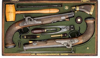 Lot 453 - A CASED PAIR OF 15 BORE FRENCH RIFLED OFFICER'S PISTOLS BY BERTHON PERRIN