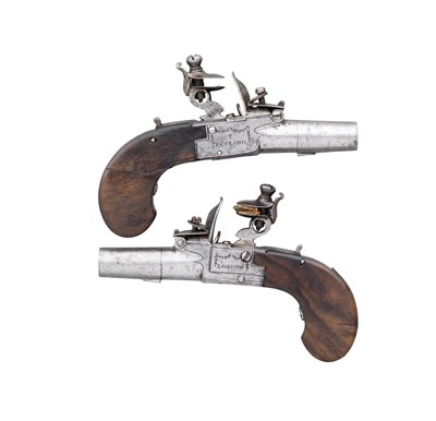 Lot 456 - A PAIR OF 84 BORE FLINTLOCK POCKET PISTOLS SIGNED T. KETLAND